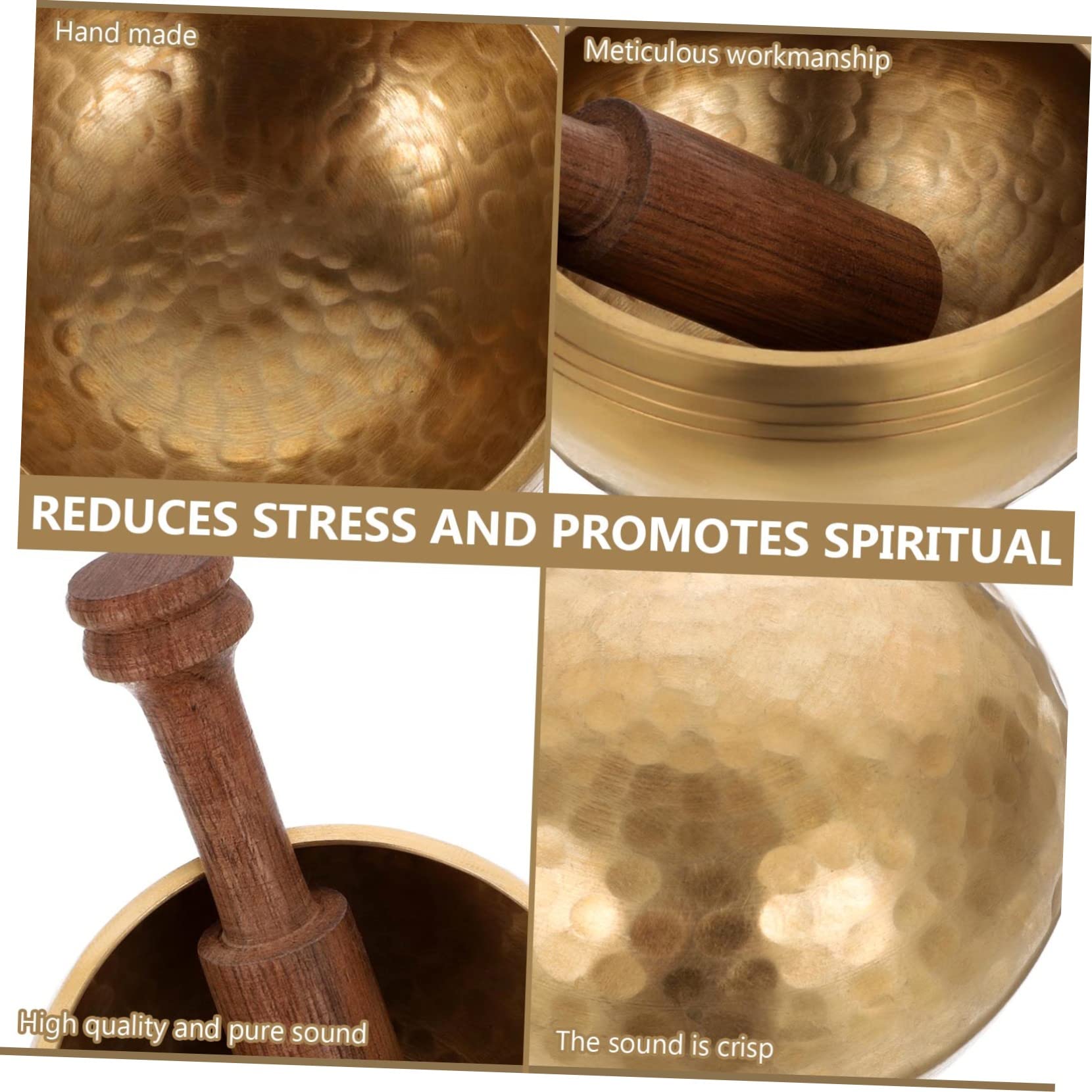 Campana Tibetana in Rame Bastoncino in Legno Set per Meditazione Yoga e Relax in Tempio e Centri Commerciali