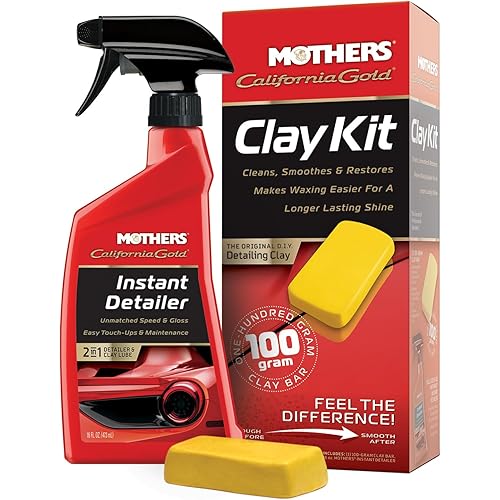 Mothers California Gold Clay Kit, 1 100-gram Clay Bar + 16 oz. Instant Detailer — Removes Contaminants, Restores Brilliance & Smoothness of Paint, Chrome, Glass & Plastics (07241)