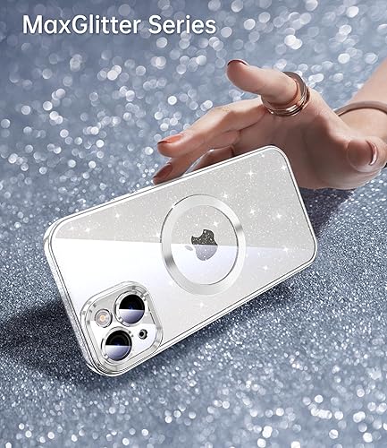 Miniatura 3 de JUESHITUO Funda magnética con purpurina diseñada para iPhone 13 con protección completa de la cámara y el magnetismo más fuerte, chapado de TPU