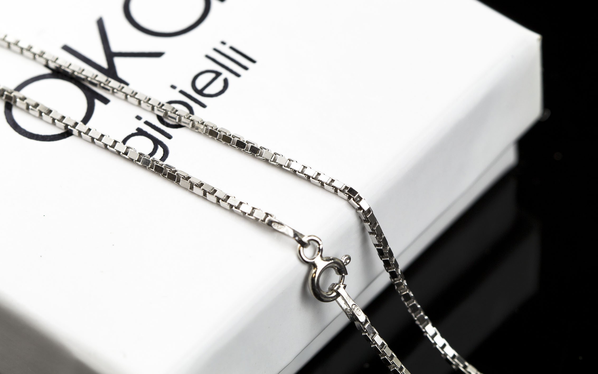 AKA Gioielli® - Cadena Eslabón Cuadrado Veneciana 1.4 mm Plata De Ley Esterlina 925 Rodio - Collar Fina Mujer Hombre Longitud: 40 45 50 55 60 70 cm