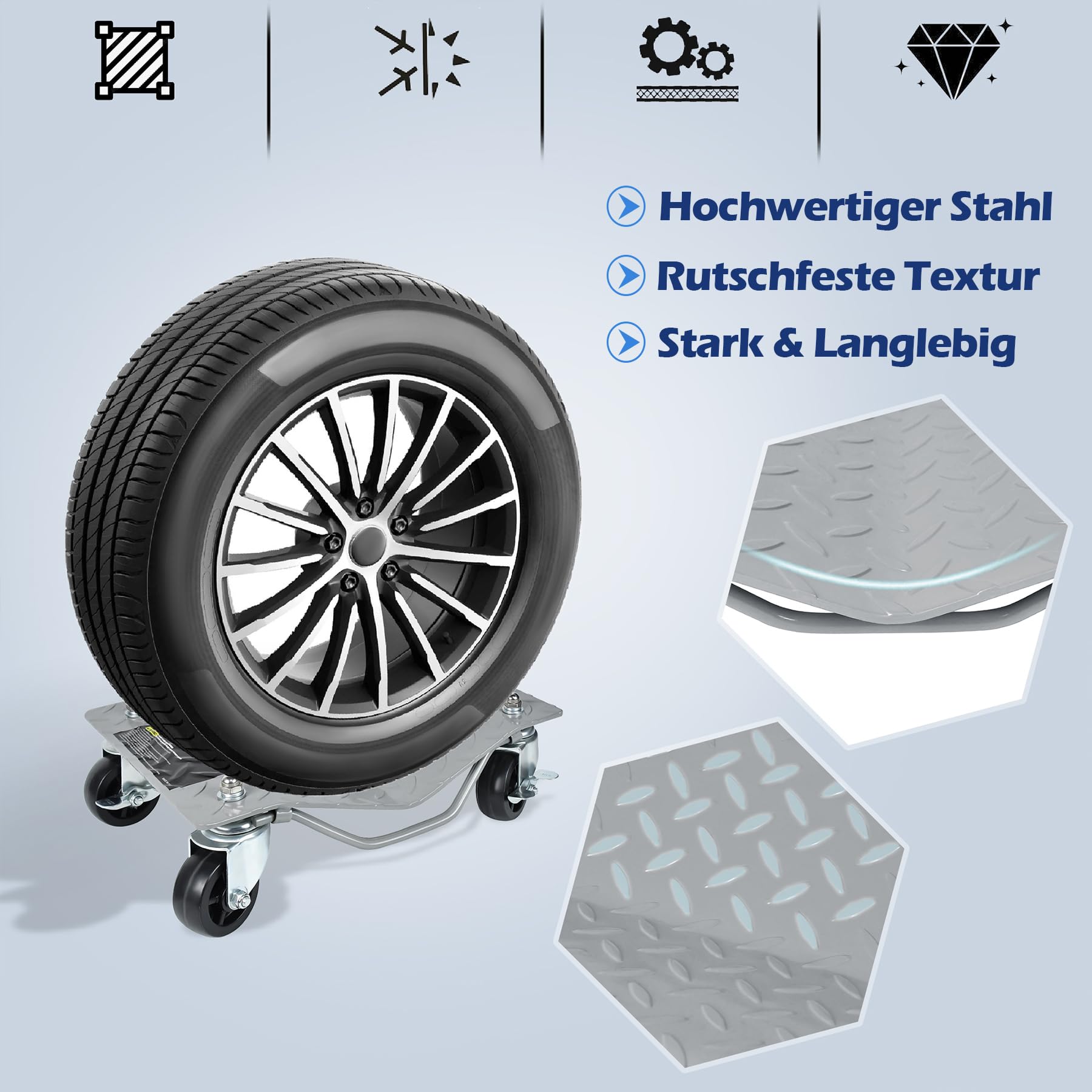 Froadp 4 Stück Rangierhilfe Rangierroller Rangierheber Rangierwagenheber Schwerer Pulverbeschichteter Stahl Reifenwechsel Wagenheber für Auto PKW LKW Anhänger 500 kg pro Plattform, Silber