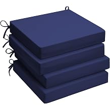 UNIKOME Outdoor Chair Cushions Pack of 4, Water Resistant Patio Cushions with Ties, High Density Sponge Filling Square Corner Seat Cushions for Outdoor Furniture, 18.5"x16"x3", Navy Blue