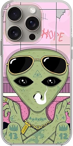 Miniatura 3 de Blingy's Funda para iPhone 15 Pro, diseño de extraterrestres psicodélicos con diseño psicodélico de humo y frío en el baño, funda protectora de TPU