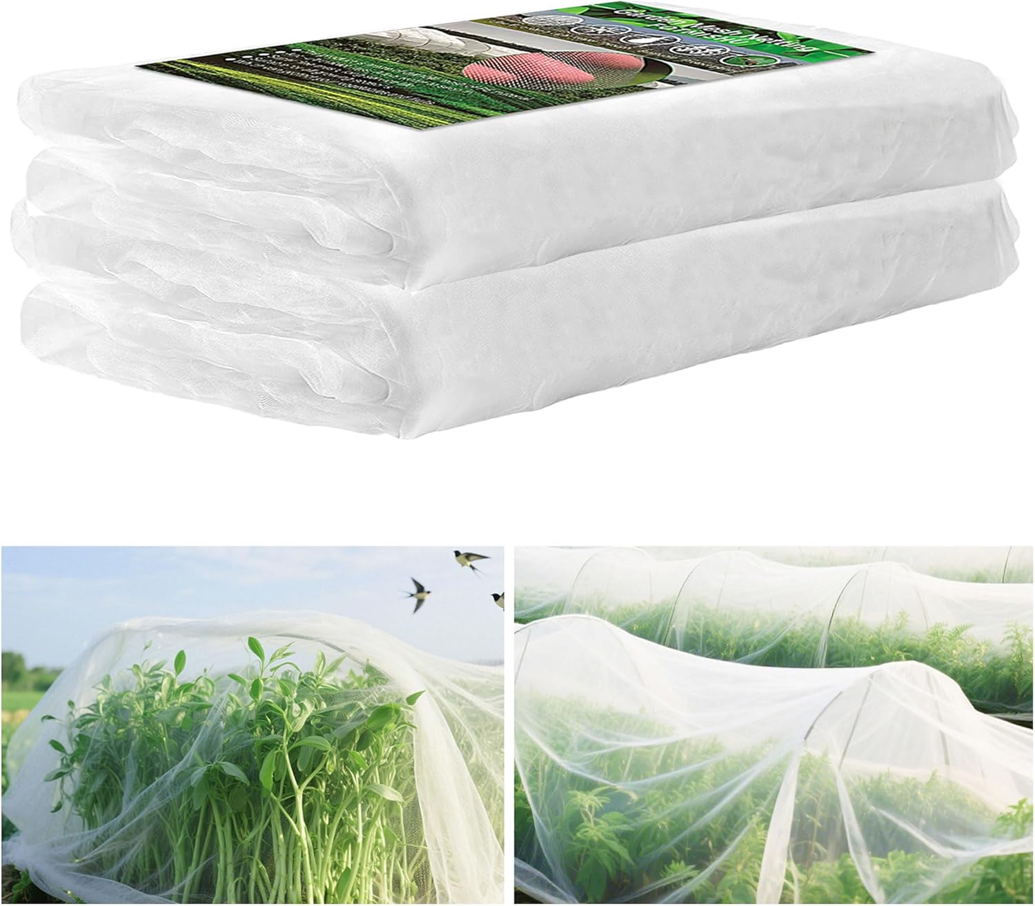 FOTMISHU Garden Netting 10x50FT 2 Packs Ultra Fine Mesh Netting Bird Barrier Protection Vegetable Fruit Tree Bushes Plant Cover for Raised Bed