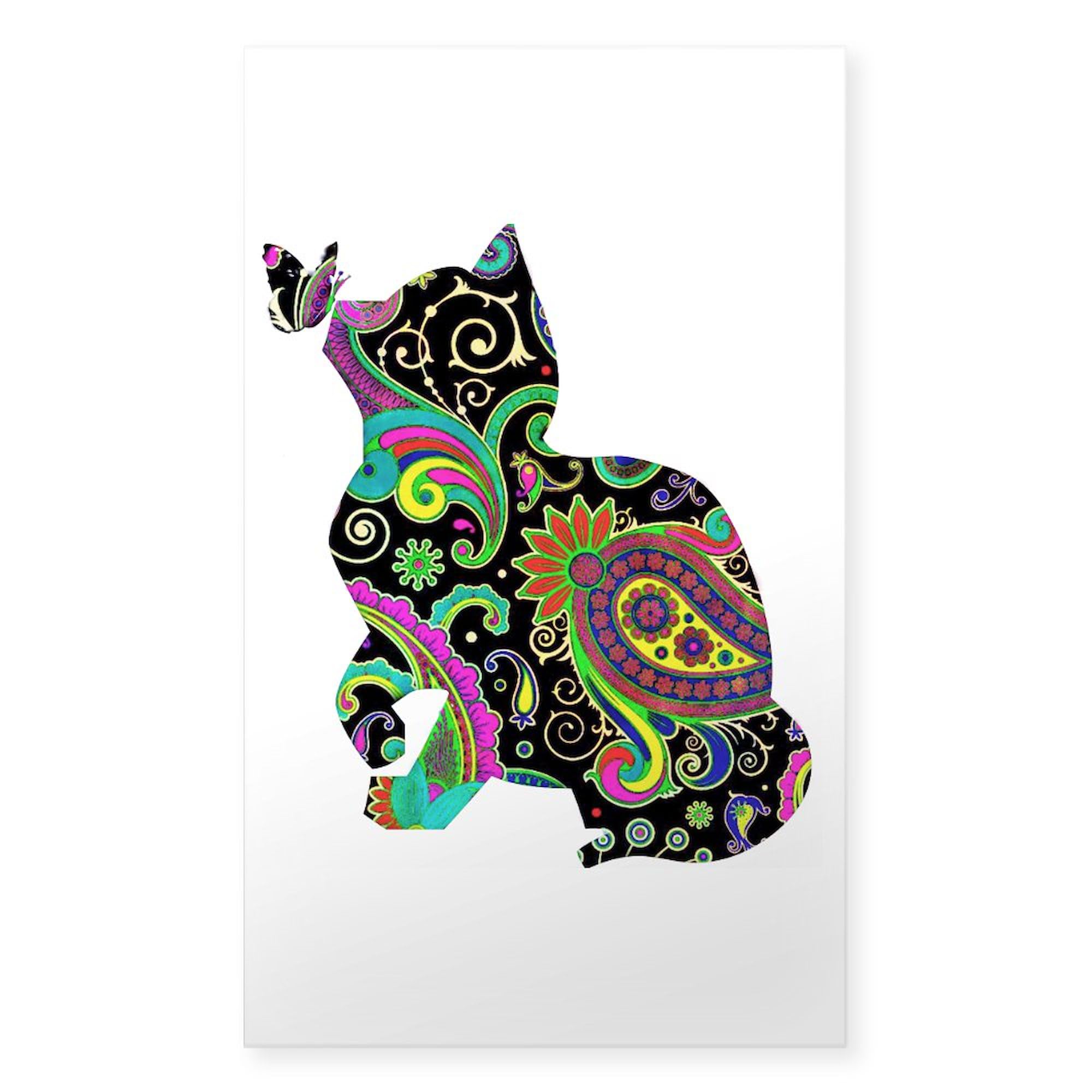 CafePress Paisley Cat and Butterfly Sticker Rectangle Bumper Sticker Car Decal