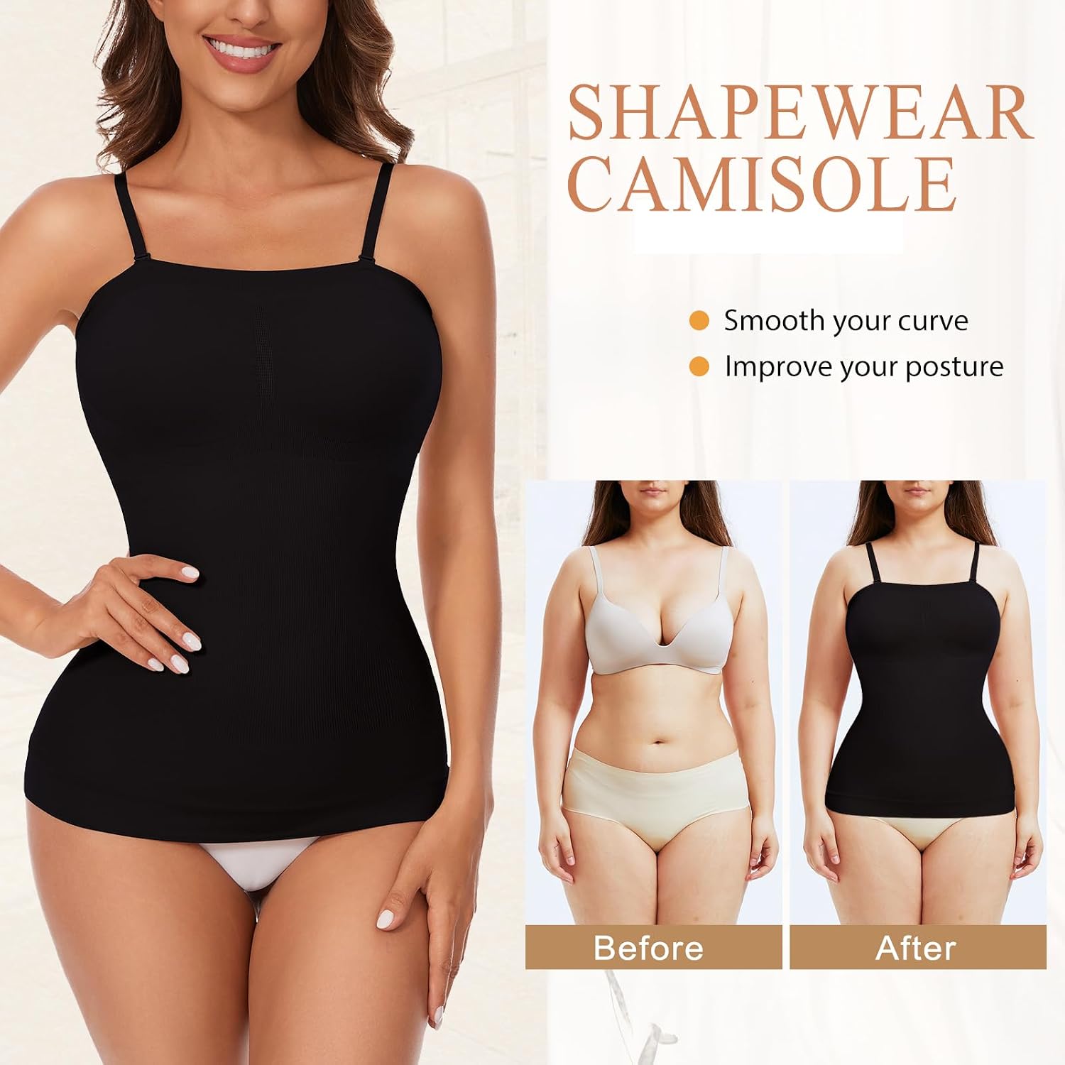 Ellareese Strapless Shapewear Tank Tops Tube Tops for Women Cami Shaper Tummy Control Slimming Camisoles Compression