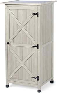 Wooden Outdoor Storage Cabinet, Vertical Garden Tool Shed with Waterproof Metal Roof & 2 Adjustable Shelves Ideal for Yard, Patio, Deck and Porch (Gray, 20" x 24" x 48")