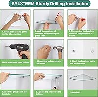 Vista 9 de Estantes de ducha esquineros de cristal, estantes de vidrio flotante templado, montaje en pared, organizador de ducha, estante de esquina de baño