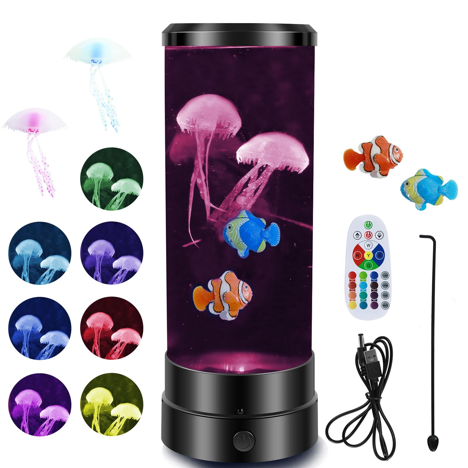 Ktcina 1Pcs Jellyfish Lamp Jelly Fish Lava Light, Adjustable 7 Colors Led Jellyfish Lamp Aquarium Sensory Lights Usb/Battery Operated Aquarium Mood Lamps Night Lights Home Decoration(1Pcs)
