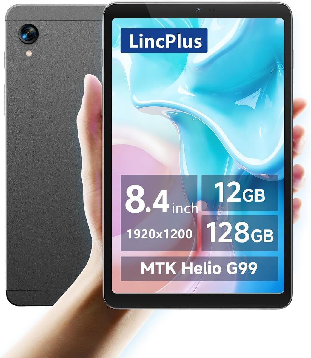 M8 Lightweight Tablet - 12GB RAM 128GB ROM, 8.4" 90Hz IPS Display, MTK Helio G99-6000mAh to 10 Hours Streaming, Android15 Tablet Mini for Work, Study, Entertainment - Includes Silicone Case