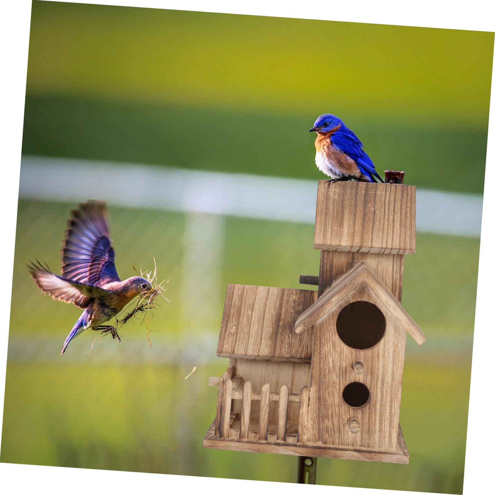 UKCOCO Villa Nido de Pájaro Comedero para Pájaros Independiente Pajarera de Madera Nido de Madera para Jardín Caseta de Anidación para Periquitos Artículos para Periquitos