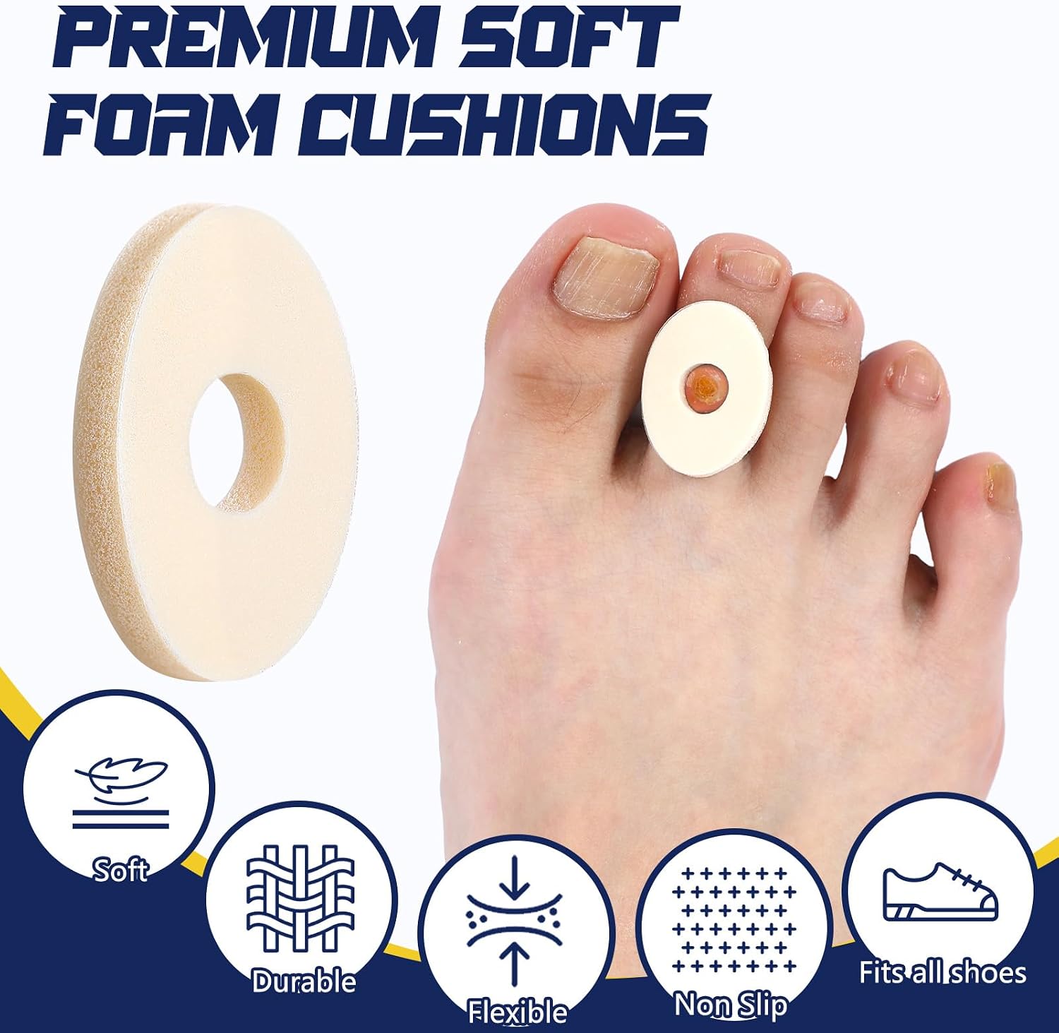 Nuanchu 90 Pcs Corn Cushions Callus Pads Corn Removers for Feet Soft Foam Cushions Relief Pain Prevents Calluses Corns Blisters Mosquito Bites on Feet from Pressure and Friction(Small for Toes)