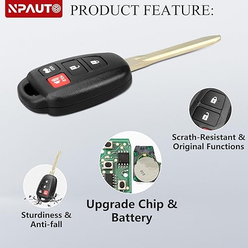 Miniatura 3 de NPAUTO Llavero de repuesto para Toyota Corolla 2014 2015 2016 2017 2018 2019, Toyota Camry 2014-2017, Toyota Tacoma 2016-2018, llavero de automóvil