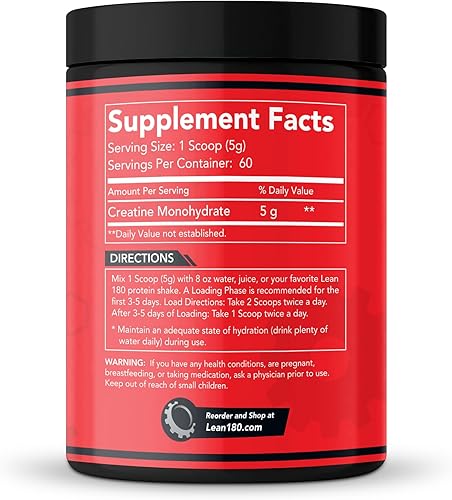 Miniatura 3 de Lean 180 El mejor suplemento de monohidrato de creatina | Polvo 100% puro | Rendimiento atlético mejorado, músculo, recuperación, función cerebral |