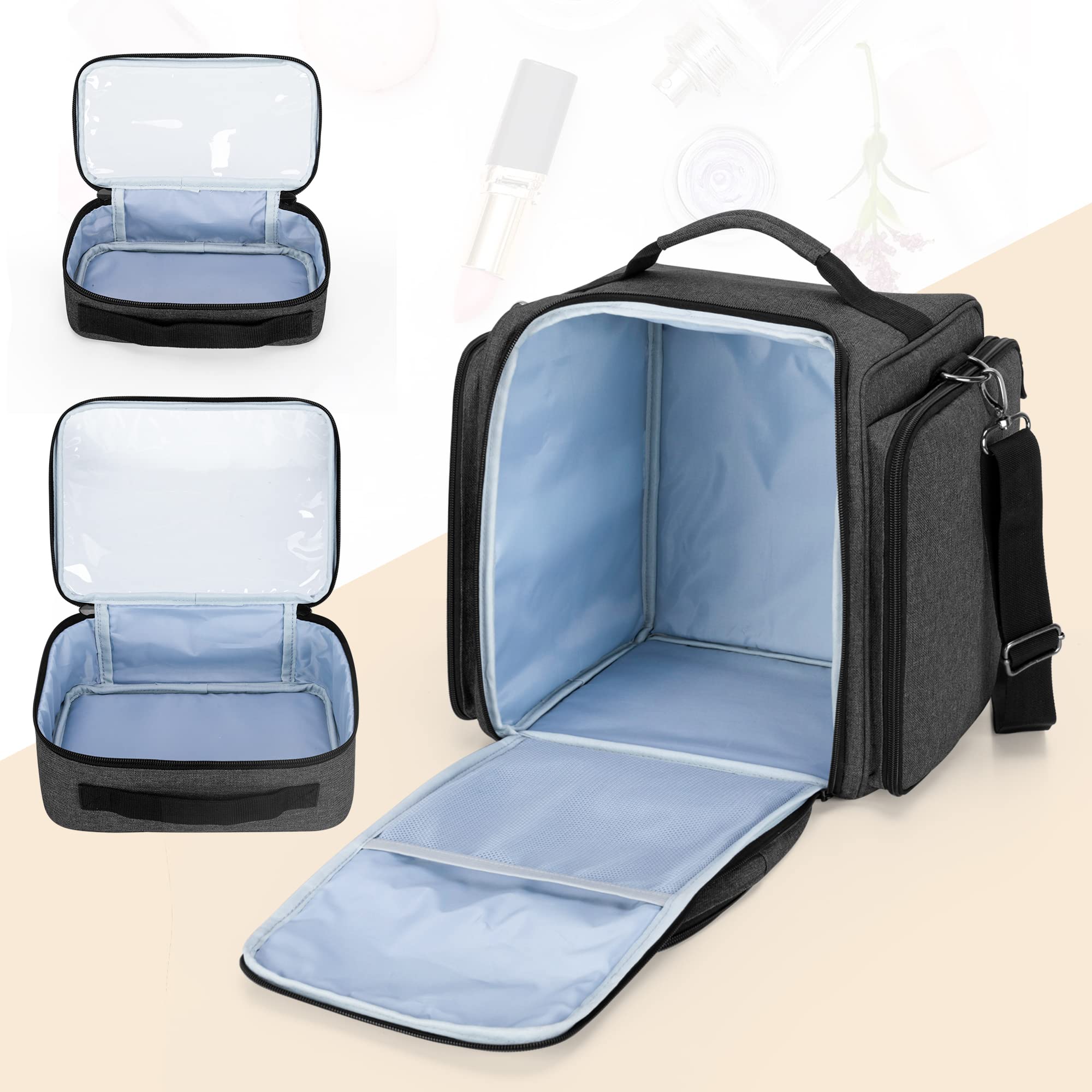 BAFASO Borsa per Trucco con 4 Tasche Interne Rimovibili, Borsa per il Trucco da Viaggio, Borsa per Cosmetici, Nero