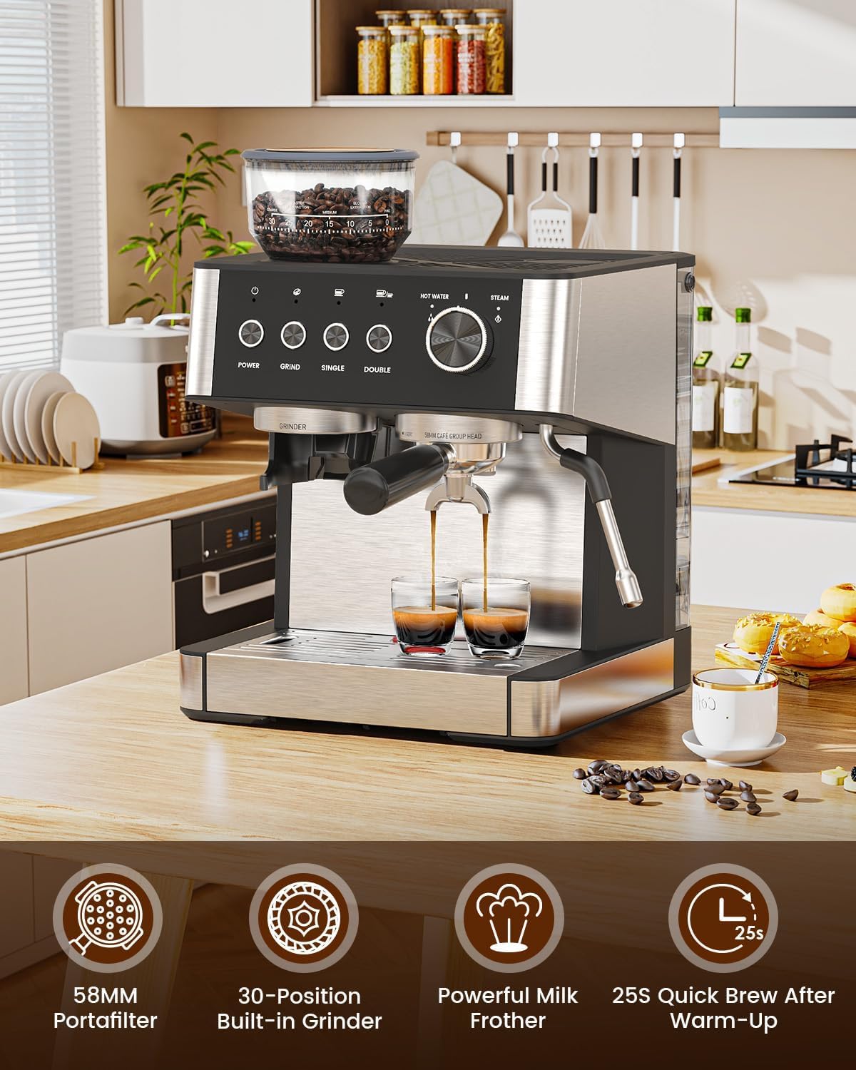 Garvee Cafetera negra CM5431-GS enchufe europeo | Preparación rápida, depósito agua extraíble, filtro reutilizable, apagado automático, ideal hogar oficina