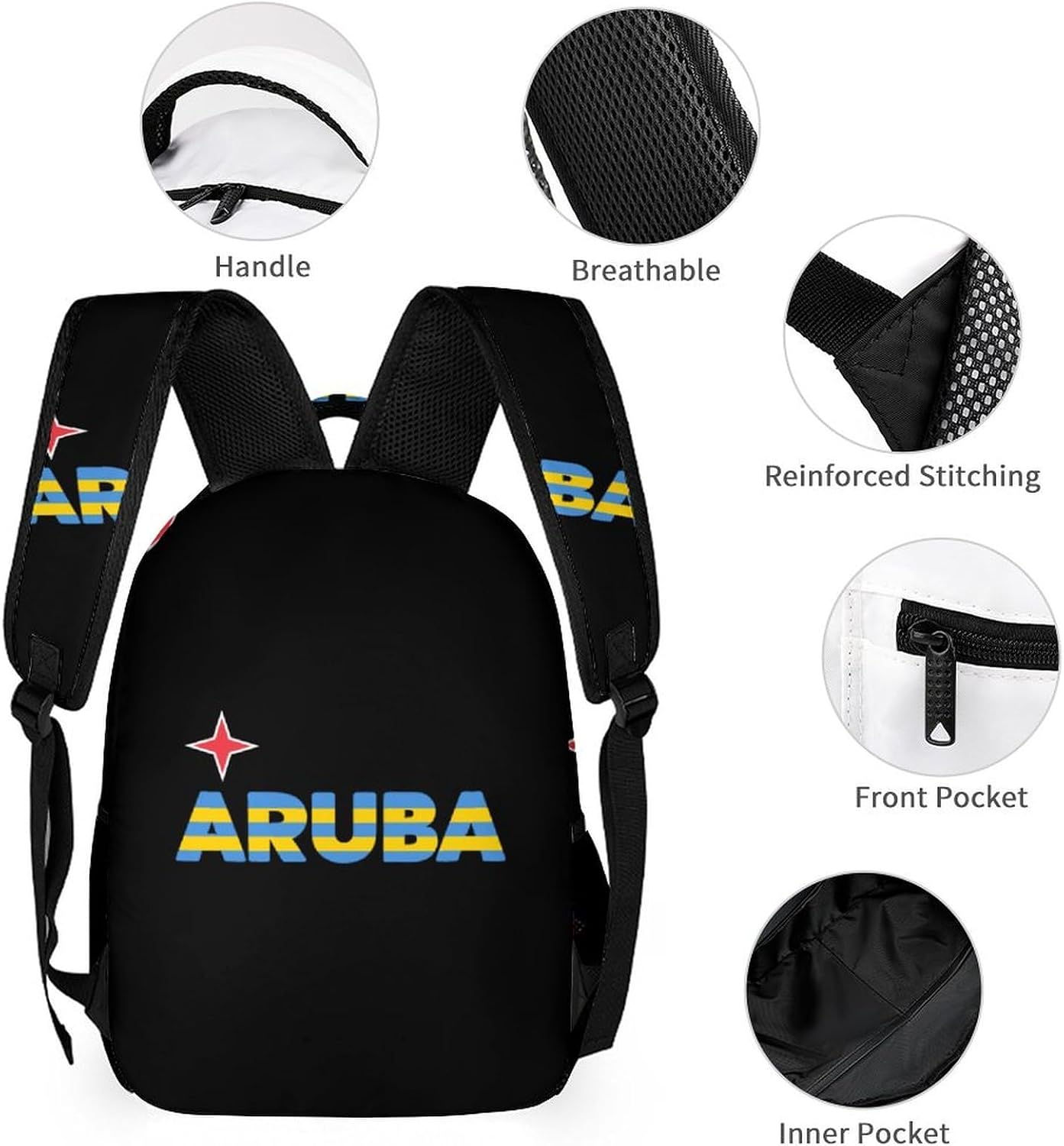 Aruba Flag Logo Funny Backpack Set Lunch Bag Makeup Bag 3 in 1 image 3