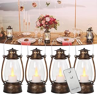 Vintage Lantern Decor, 4-Pack Flickering LED Candle Lantern with Remote ...