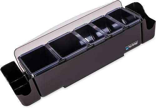 San Jamar Dome Garnish Center - Bandeja con 5 bandejas para cocina, bar y restaurantes, plástico, 9 pintas, color negro