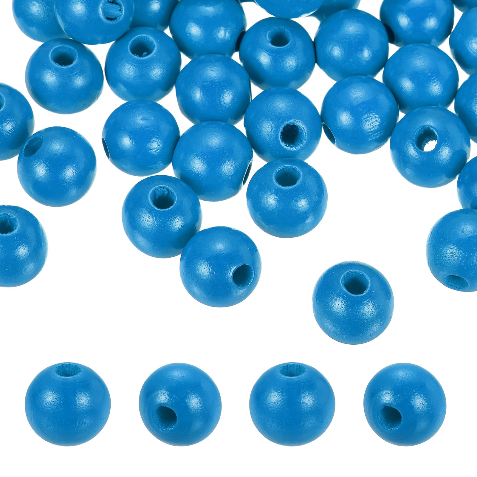 PATIKIL 100pcs 16mm Blue Natural Wood Beads with 4mm Hole