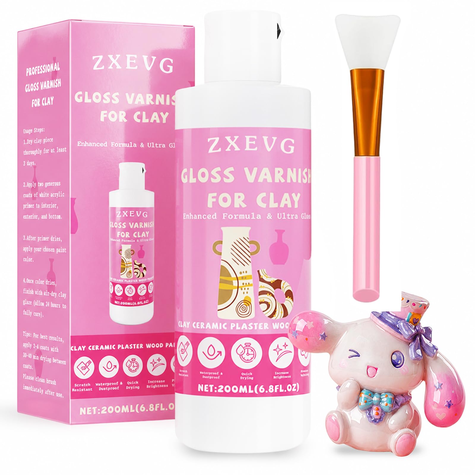 zxevg 200ml Air Dry Clay Glaze, Clay Varnish for Air Drying Clay Projects, Glossy Finish Sealant Prevents Cracking, Scratches & Wear, Quick-Drying Protective Coating for Pottery, Crafts, DIY