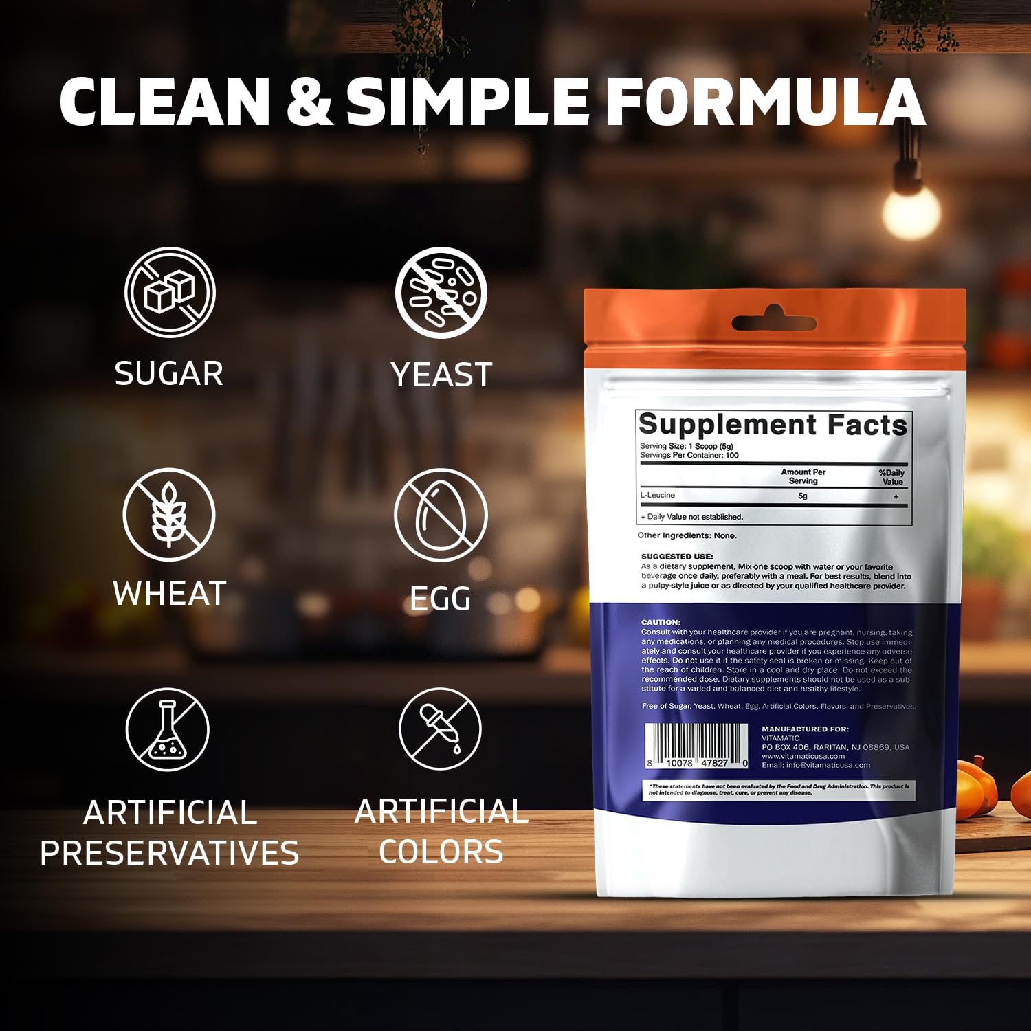 Vitamatic L-Leucine Powder 500g (17.6 oz), 5g Per Serving, Pure Amino Acid Supplement, Unflavored, Non-GMO, Gluten Free, Supports Muscle Recovery & Protein Synthesis, 100 Servings — Amazon image 4