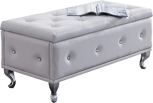 Miniatura 6 de Kings Brand Furniture - Banca de diseño, tapizado, con nudos, con espacio para almacenamiento, estilo Otomano., Tela, Blanco Blanco,Negro