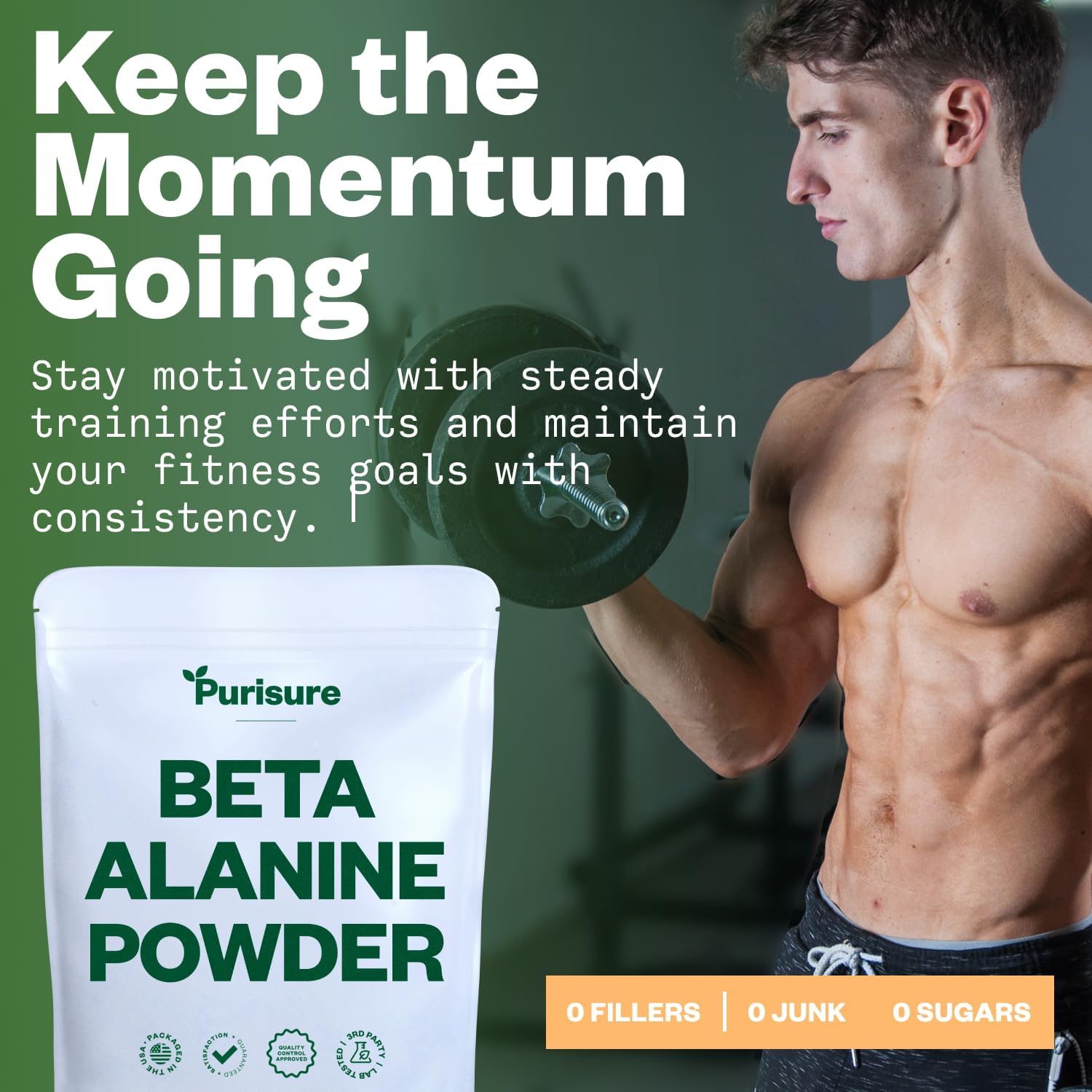 Purisure Beta Alanine Powder 1kg, Pure Beta Alanine Pre-Workout Supplement for Sustained Energy, Beta Alanine Pre Workout Powder for Men and Women, Alanine Supplement for Endurance, 1,334 Servings - Image 4