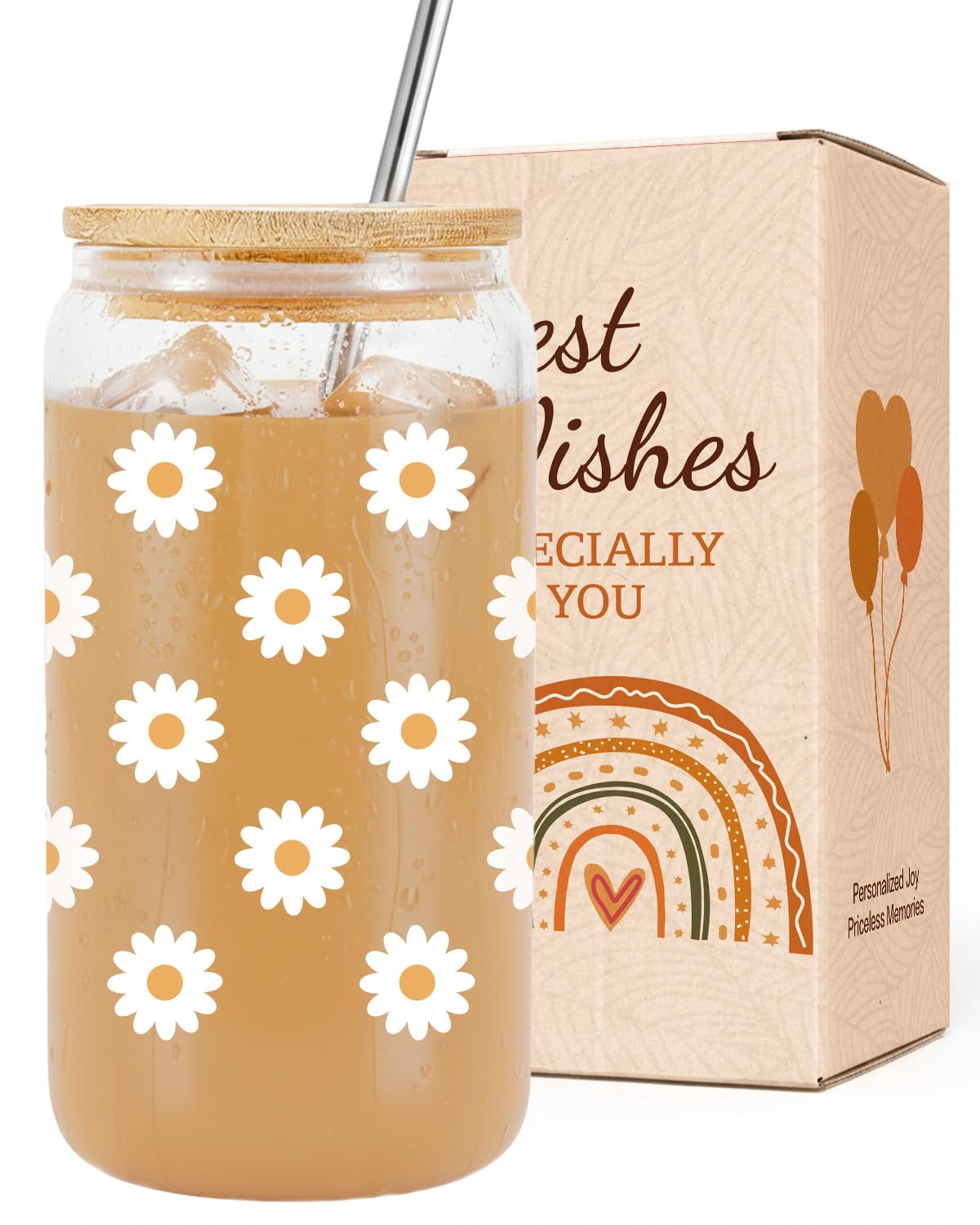 VivaJoy Sunflower Gifts for Women - Birthday Gifts for Women, Sunflower Glasses, Cut Daisy Glass Cups with Straw and Lid, Thanks Gift for Womens, Teacher, Sister, Bestie, Best Friend