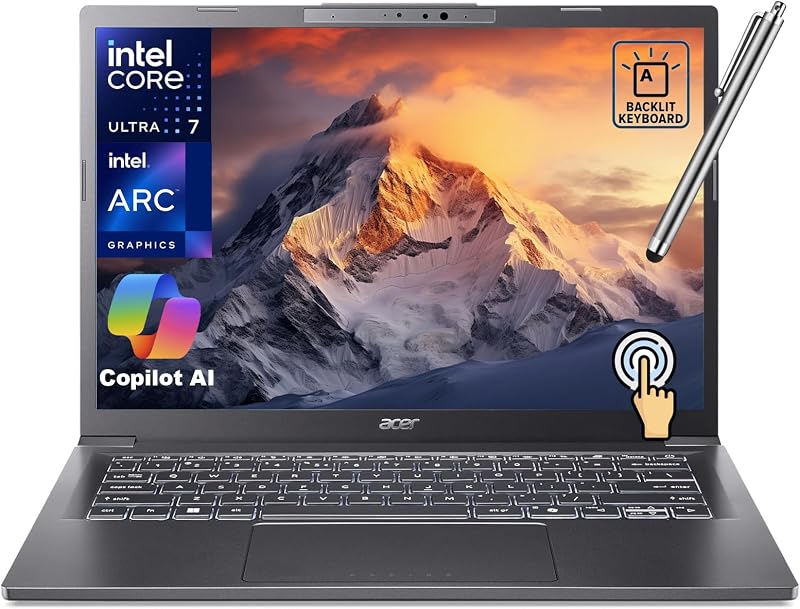 Acer Aspire AI Business Laptop, pantalla táctil WUXGA de 14", Intel 8-Core Ultra 7 258V, RAM LPDDR5 de 32 GB, SSD de 1 TB, Intel ARC 140, KB retroiluminado, Wi-Fi 6E, Windows 11 Home, con Stylus Pen(renovado)