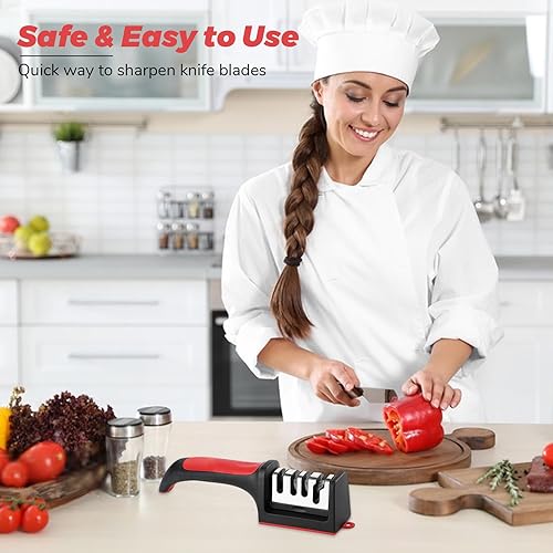 Miniatura 7 de Afilador de cuchillos de cocina de acero inoxidable 4 en 1, diseño ergonómico, ranuras de afilado de 4 etapas para afilar cuchillas de precisión