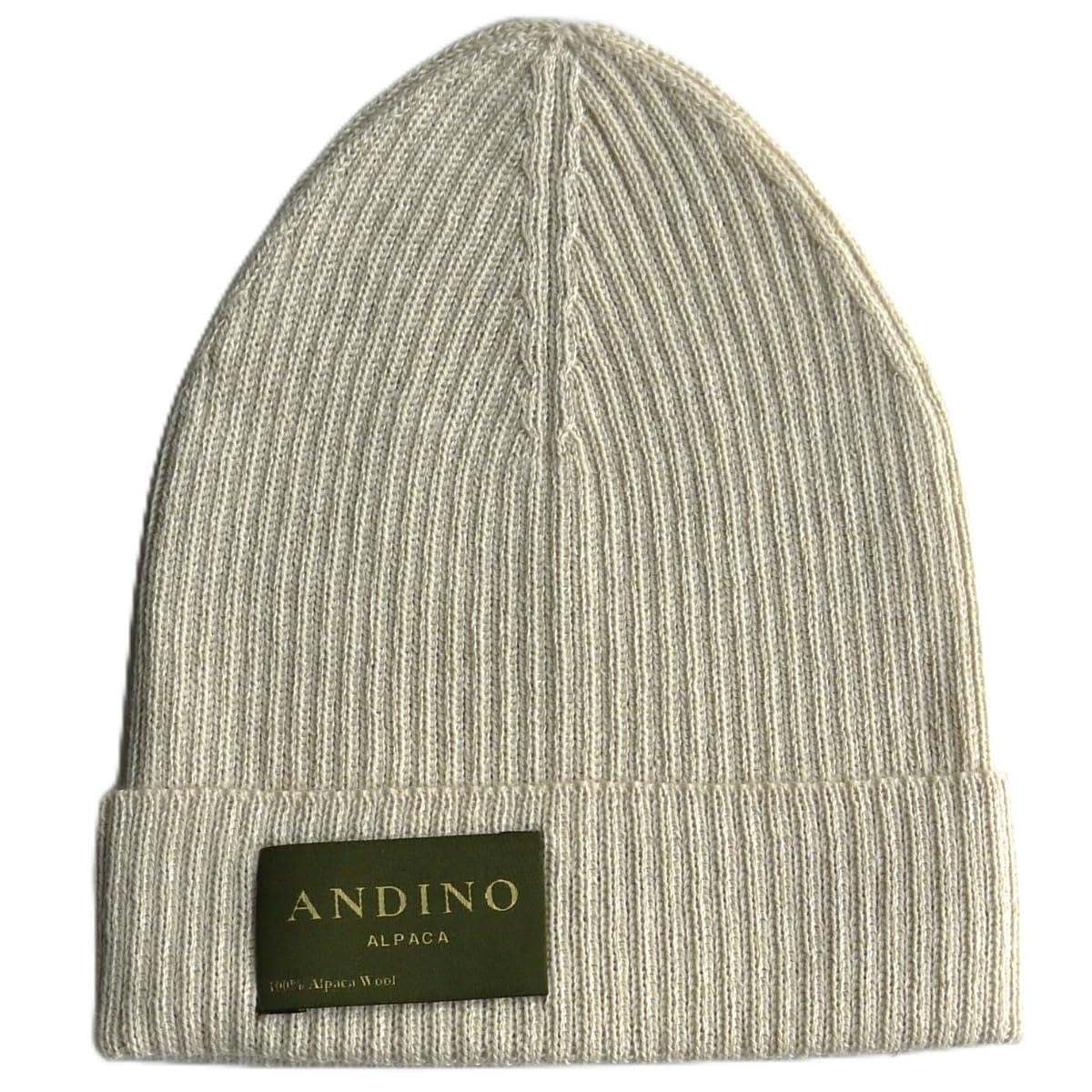 ANDINO ALPACA100% Baby Alpaca Wool Beanie Hat - Lightweight, Fine Knitting - Classic, Ribbed Cuffed, Fall/Winter, Unisex - Adult One Size Fits All
