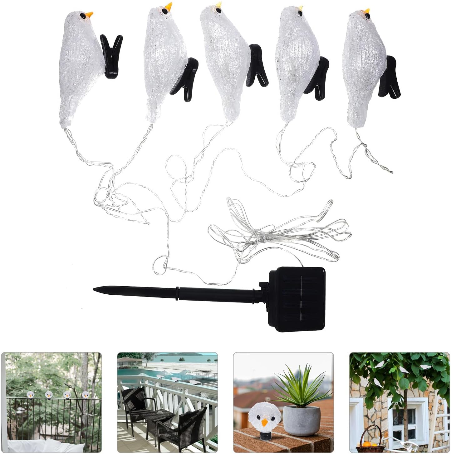 SUPVOX Solar LED Robin String Lights 5pcs Lamp String for Garden Patio Outdoor Decorative Solar-Powered Scene Lighting