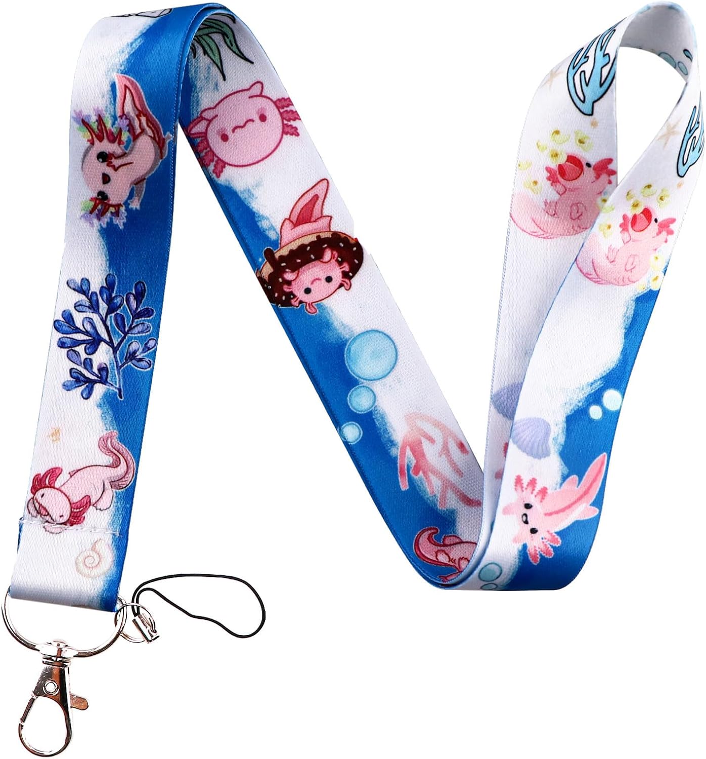 Cute Axolotl Badge Holder with Neck Lanyard, Name Tag Badge Holder, Retractable Reel Clip, Silky Neck Lanyard, Kawaii Animal Lanyards with Keychain for Kids, Girls, Women - Image 2