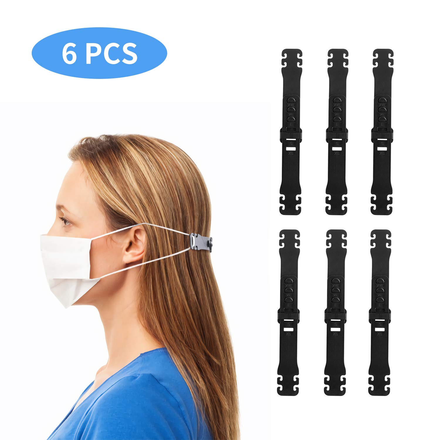 Adjustable Mask Ear Strap Hook Extenders for Ear Relief, Anti-Tightening Ear Loop Extension Strap Buckle Suitable for Adults and Children, 6PCS