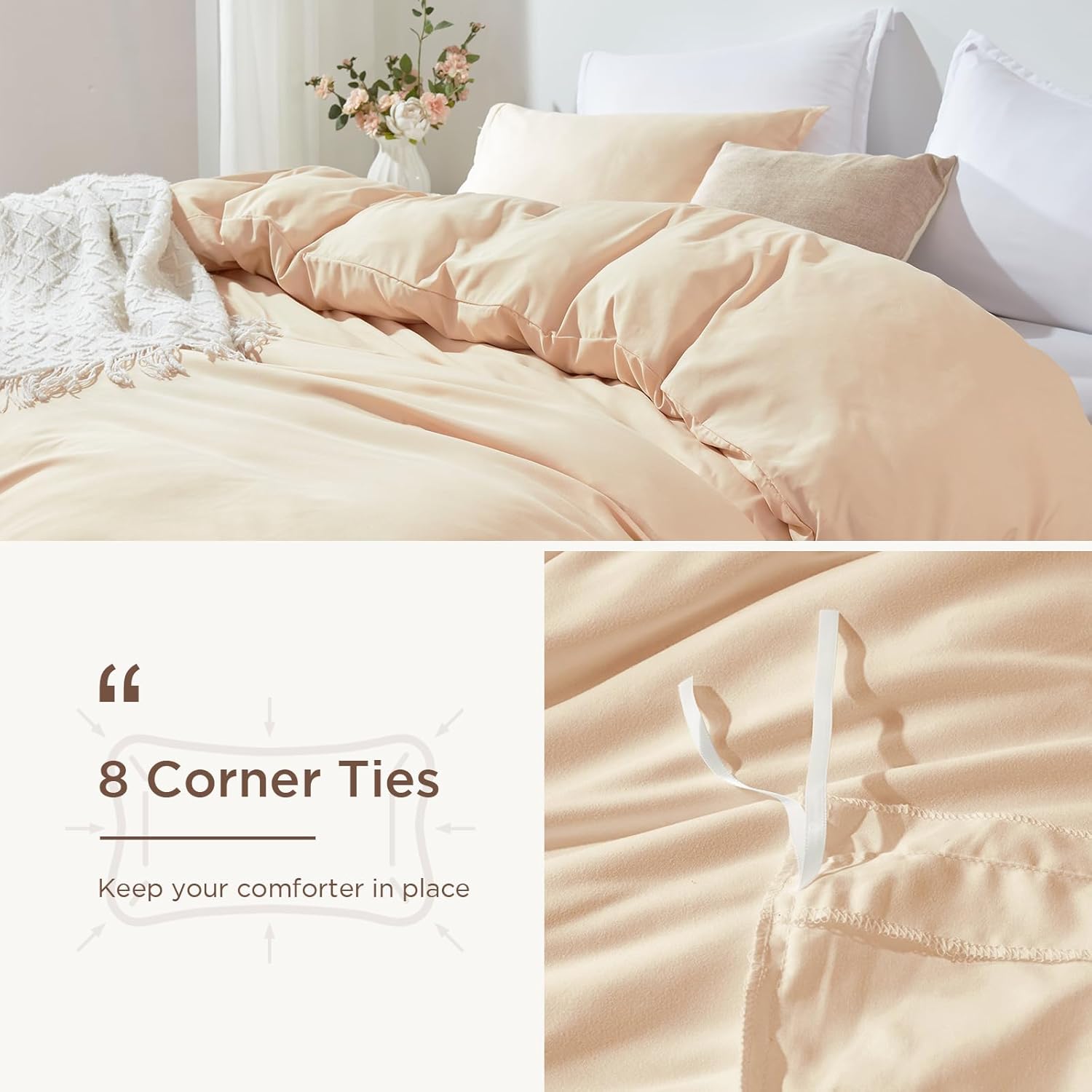 Cosybay Beige Duvet Cover Queen Size- Soft Queen Duvet Cover Set, 3 PCS- 1 Duvet Cover (90”x90”) with Zipper Closure and 2 Pillow Shams- Machine Washable