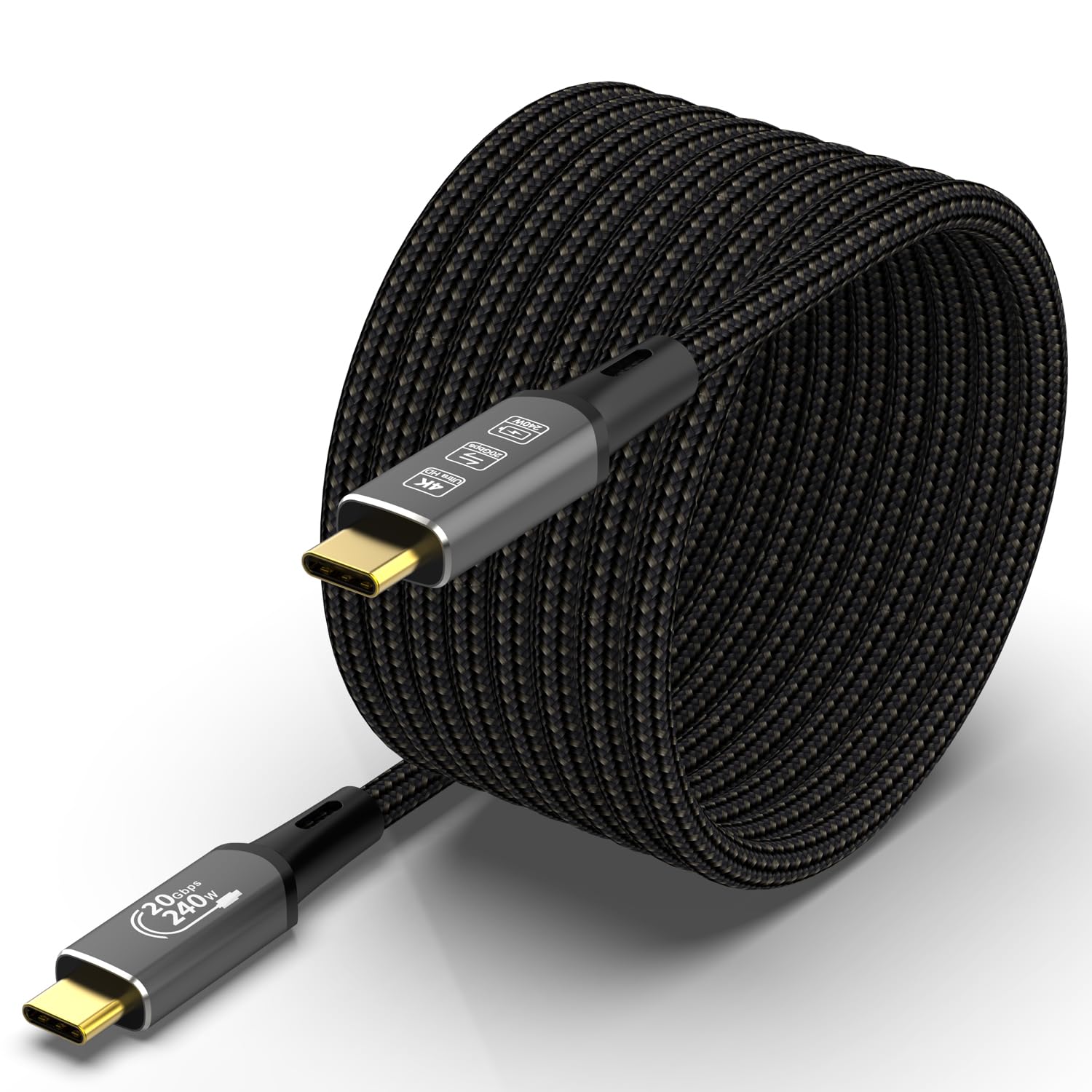 CABLEDECONN USB4 Thunderbolt 4 8K USB C M/M 240W Fast Charging 40Gbps Data Transfer Wire Ultra HD 7680 * 4320 8K@60Hz 4K@144Hz Video Cable Compatible with Different USB-C Devices (5m 16.5ft)