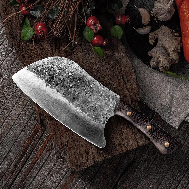 Handmade Meat Cleaver Knife - Traditional Forged Butcher Knife For Chopping Meat, Fish & Fruits - Professional Chef's Cooking Tool (color: B) A