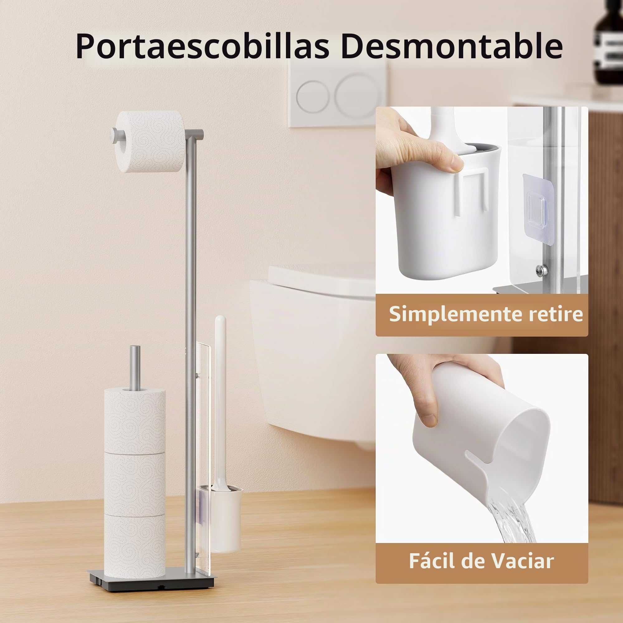 KES Portarrollos de Papel higiénico de pie con escobilla Desmontable, Soporte para Rollos de Papel higiénico de Acero Inoxidable Sus 304 Cepillado, BPH232-2