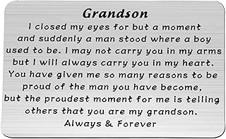 PLITI Grandson Graduation Gifts Grandson Gifts From Grandma Grandpa Grandson Birthday Gifts Grandson Inspirational Engraved Wallet Insert Card For Grandson Deployment Gifts (Grandson wallet insert)