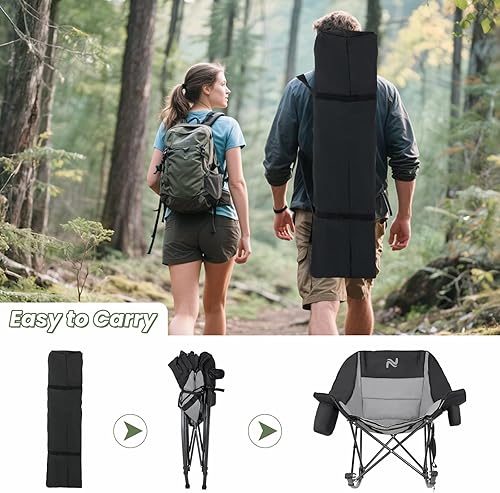 Miniatura 7 de ABORON Silla mecedora de gran tamaño para adultos, silla de césped plegable totalmente acolchada para exteriores con bolsa enfriadora y bolsillo