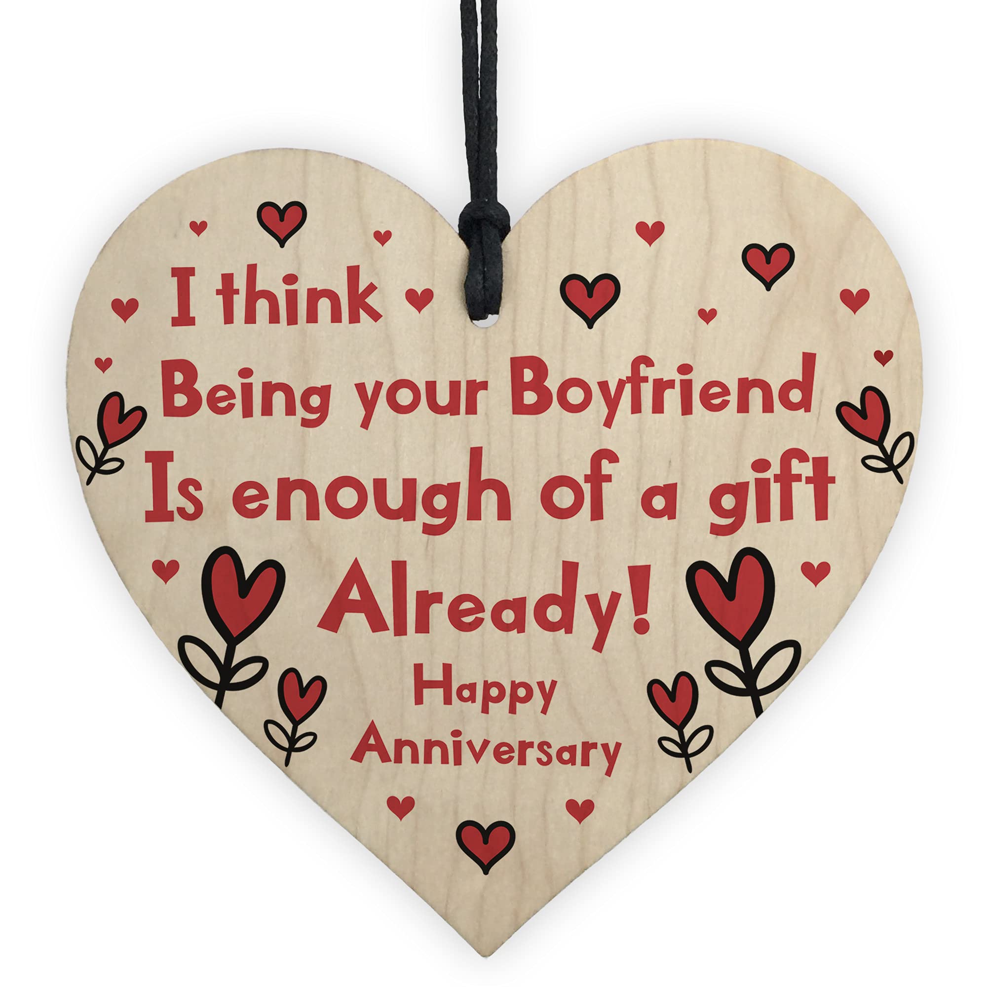 Red Ocean Funny Anniversary For Boyfriend Novelty Wooden Heart For Him From Girlfriend