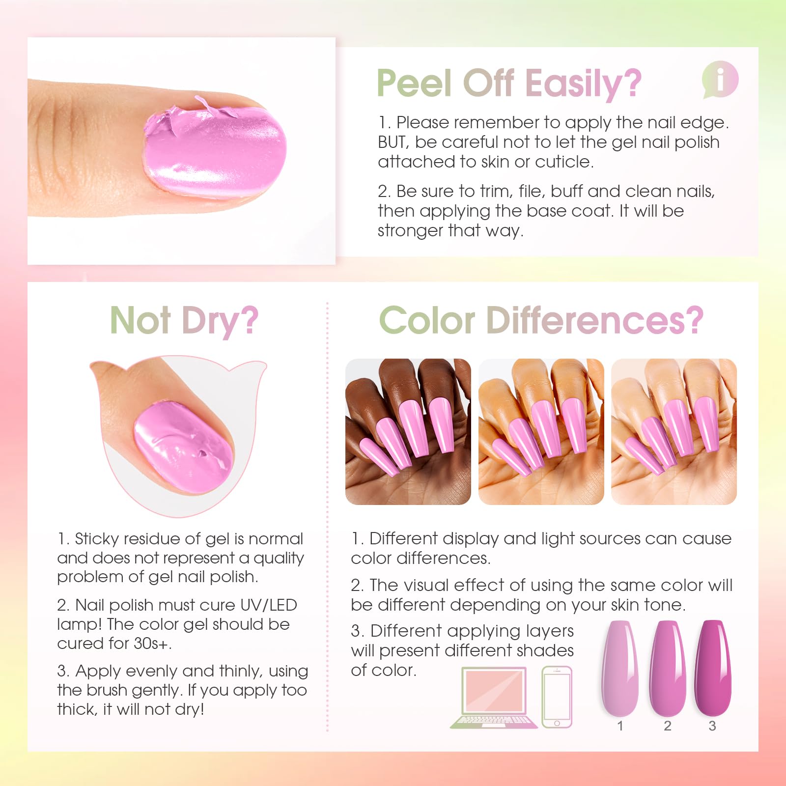ROSALIND Vernis Semi Permanent 42PCS Pastel Blanc Jaune Vert Bleu Violet | Orange Nude Couleurs Vernis Gel Semi Permanent Pastel, Mini UV/LED Printemps D'été Vernis Semi-permanent Cadeau