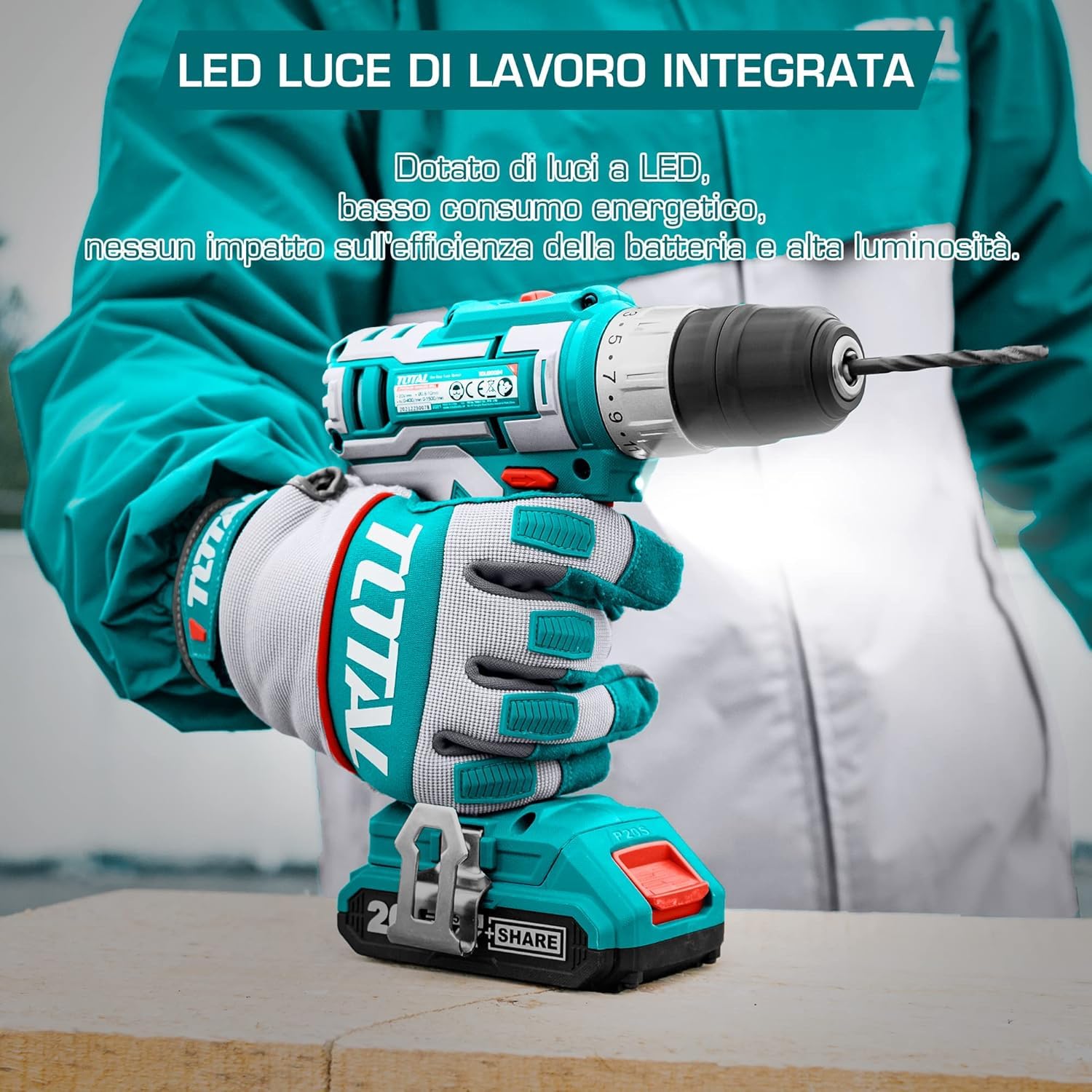 TOTAL - Trapano Avvitatore Batteria 20V, Trapano A Batteria 2Ah Con Caricabatterie, 45Nm Di Coppia 15+1 Impostazioni, 2 Velocità, 10mm Mandrino Autoserrante, Trapano Avvitatore Per Fai Da Te