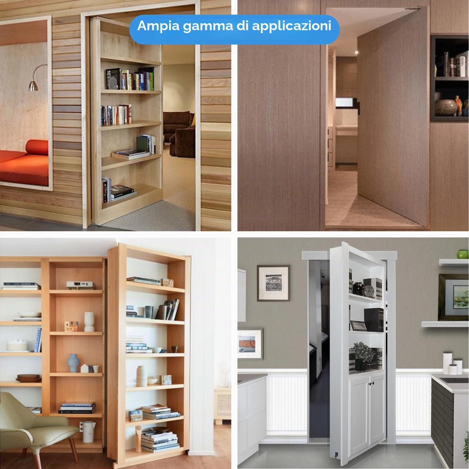 Cerniera girevole, resistente, per porta nascosta, libreria, cerniera per porta segreta in legno, rotazione di 180 gradi, sistema di cerniera invisibile in acciaio inox, a forma di L