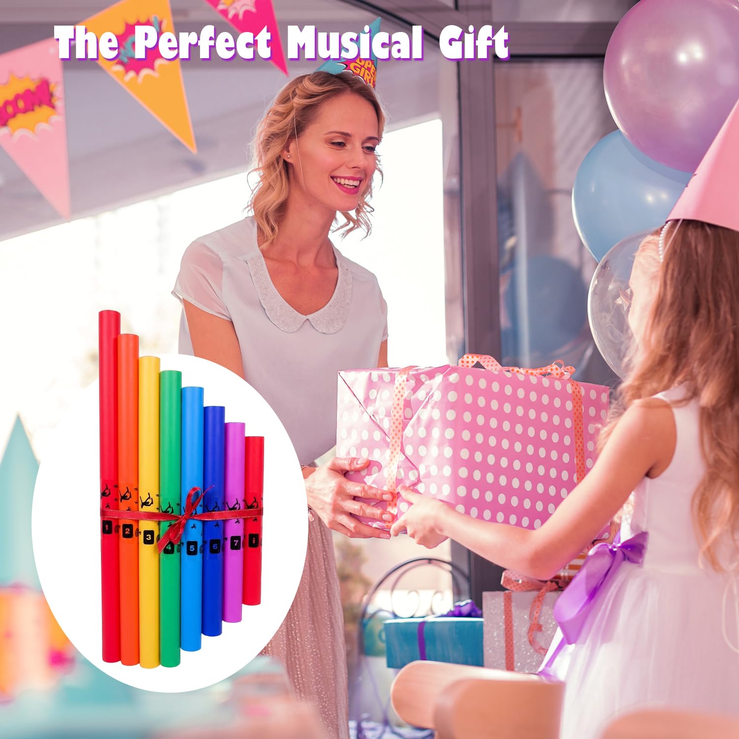 Tissting Set di 8 tubi sonori musicali con 8 toni colorati | Kit di strumenti a percussione per esibizioni di gruppo, aula, casa e all'aperto