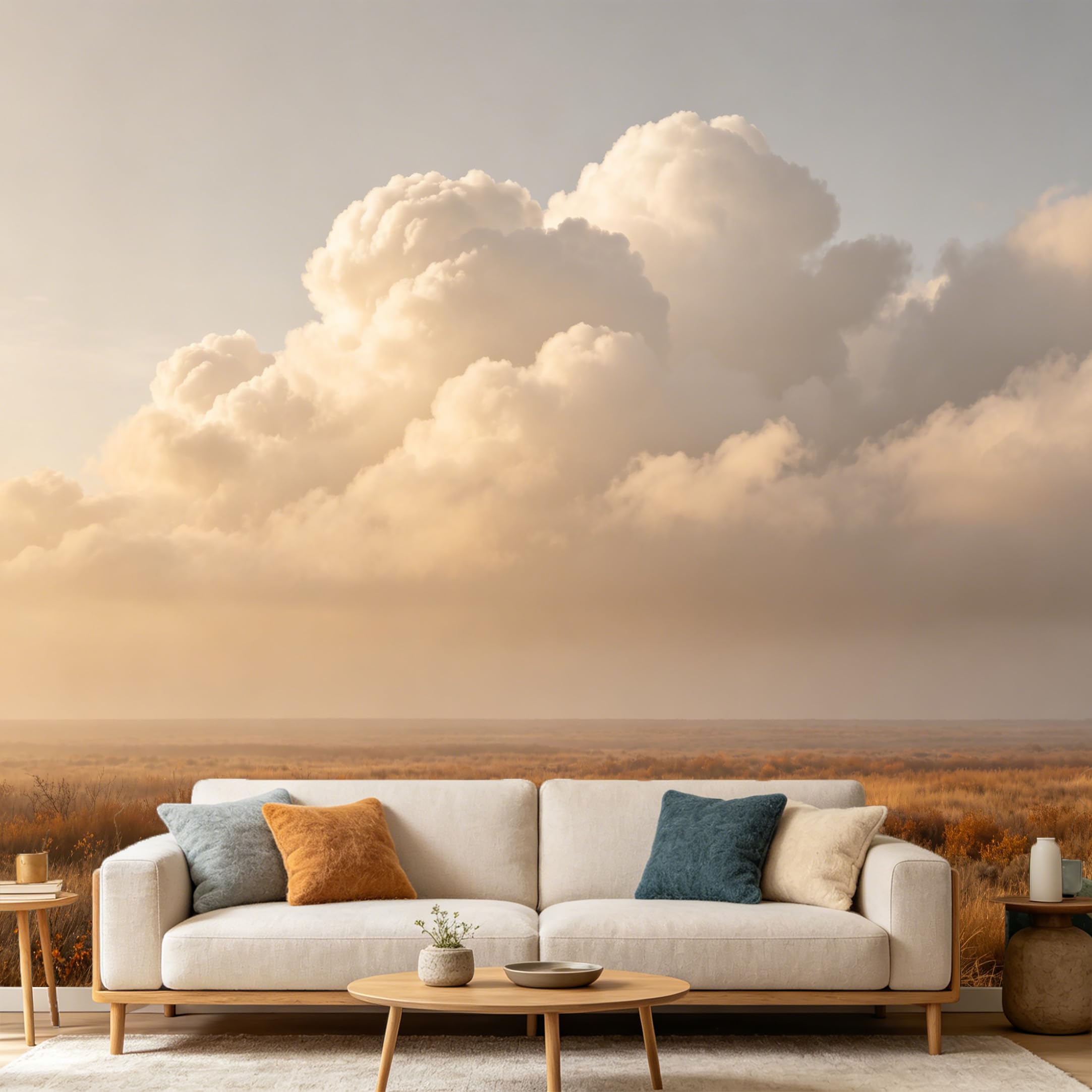 Custom Size Wall Mural Landscape Golden Hour Clouds Prairie Field SelfAdhesive Art Prints wall Fabric（No PVC） Removable Wallpaper Home Bedroom Decor