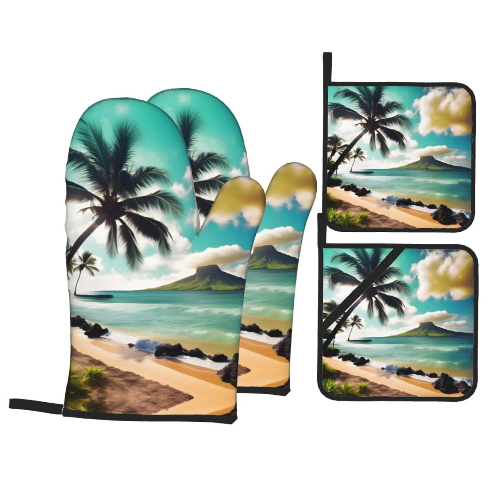 Tropical Beach Palms Print Oven Mitts,Pot Holders, Heat Resistant Oven Mitts Gloves,Hot Pads for Kitchen Cooking Grill