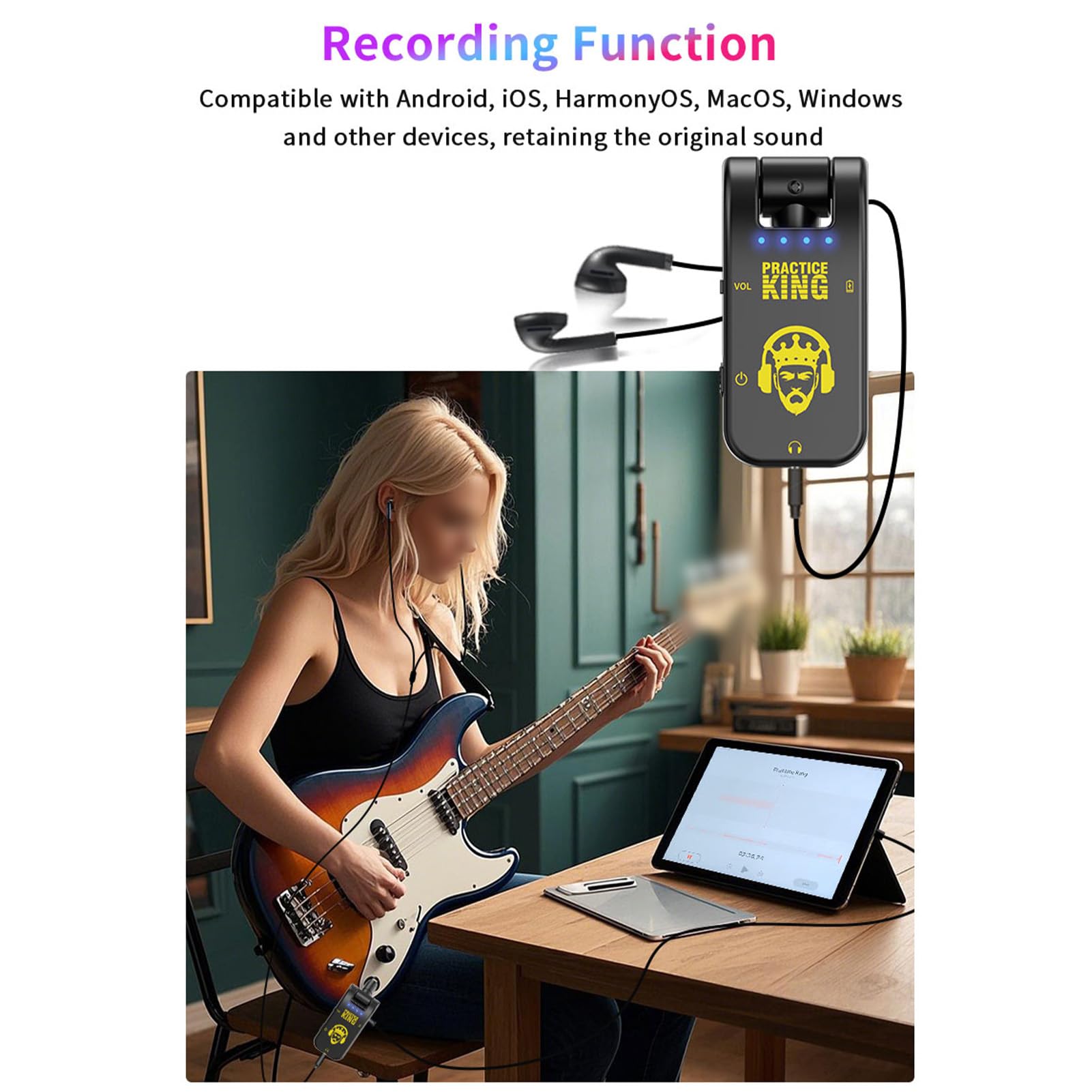 Btuty Silent Guitar Amplifier Guitar Headphone Amp 50H Use Time Rechargeable 282°Rotatable Head Portable Guitar Earphone Amplifier for Electric Acoustic Instruments Music Practice