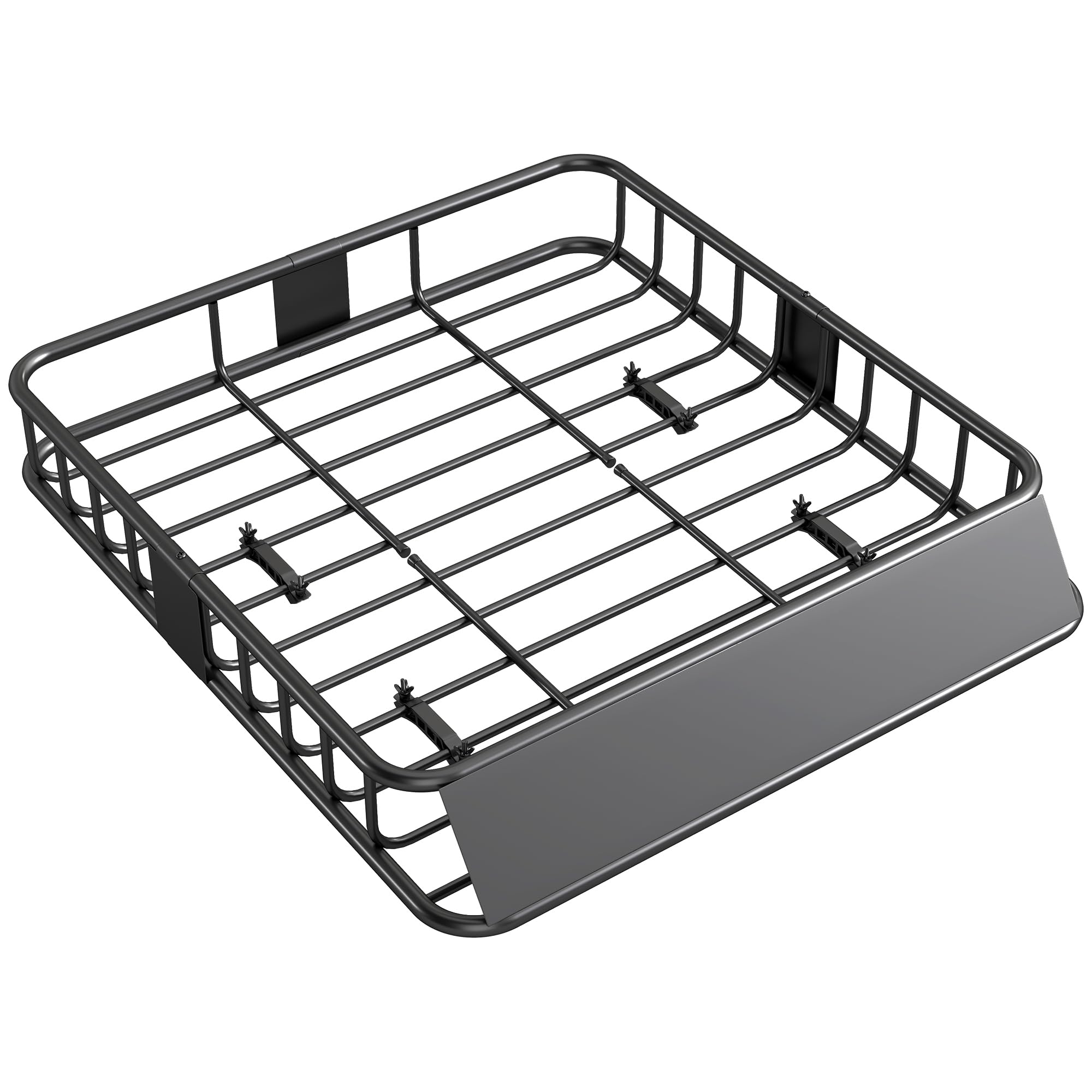 HOMCOM Cesta de Techo Universal para Vehículos de Acero, Baca Portaequipajes Coche Automóvil Carga 90,7 kg con Deflector, Barandillas, para SUVs, Pickups, Sedanes, 110,5x99,5x18,5 cm, Negro